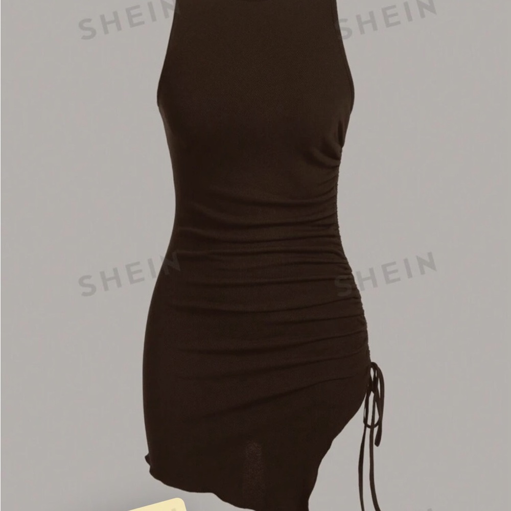 SHEIN Brown Ruched Mini Dress